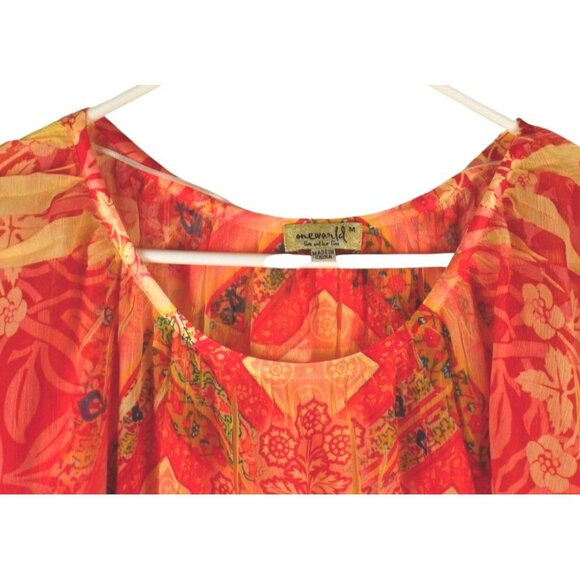 Womens Bright Red Orange Semi-sheer Dress Top Blouse size M    JH913 - Picture 3 of 3